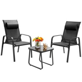 3 Pieces Stackable Patio Bistro Conversation Set with Adjustable Backrest