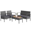 4 Pieces Rattan Patio Conversation Furniture Set with Acacia Wood Tabletop