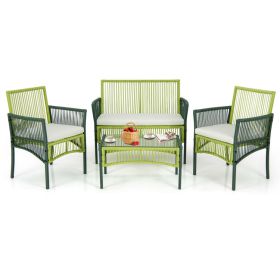 4 Piece Patio Round Wicker Conversation Set