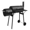 Barrel Charcoal Grill with Offset Smoker, All Metal Outdoor Smoker with Side Table and Wheels for Outdoor Garden Patio and Backyard Cooking