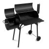 Barrel Charcoal Grill with Offset Smoker, All Metal Outdoor Smoker with Side Table and Wheels for Outdoor Garden Patio and Backyard Cooking