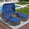 U_STYLE Outdoor Patio Furniture Set Daybed Sunbed with Retractable Canopy Conversation Set Wicker Furniture (As same as WY000281AAE)