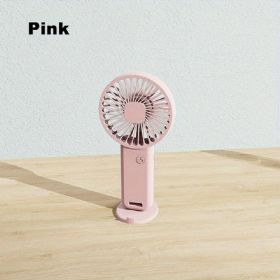 1pc Portable USB Chargeable Mini Fan; Handheld Fans With Base For Desktop; Outdoor Hand Hold Fan With Phone Holder (Color: Pink)