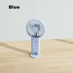 1pc Portable USB Chargeable Mini Fan; Handheld Fans With Base For Desktop; Outdoor Hand Hold Fan With Phone Holder (Color: Blue)