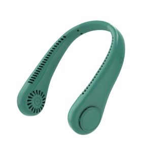 Trendy Silicone Neck Hung Fan Portable Lazy Silent Neck Hung Fan Outdoor Sports For Men Women Kids Home Office Travel Outdoor (Color: GREEN)