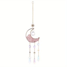 1pc Rainbow Maker Sun Catcher - Indoor/Outdoor Window Prism Moon Mini Dream Catcher with Crystals and Healing Stones - Garden Tree Decorations (size: Pink)