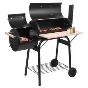 Outdoor Party Backyard Dinner Mobile Oil Drum Charcoal Furnace (Color: Black)