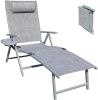 Aluminum Outdoor Folding Reclining Adjustable Chaise Lounge Chair with Cup Holder for Outdoor Patio Beach