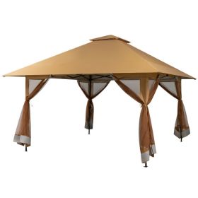 13 x 13 Feet Pop-up Instant Gazebo Canopy Tent with Mesh Sidewall (Color: Coffee)